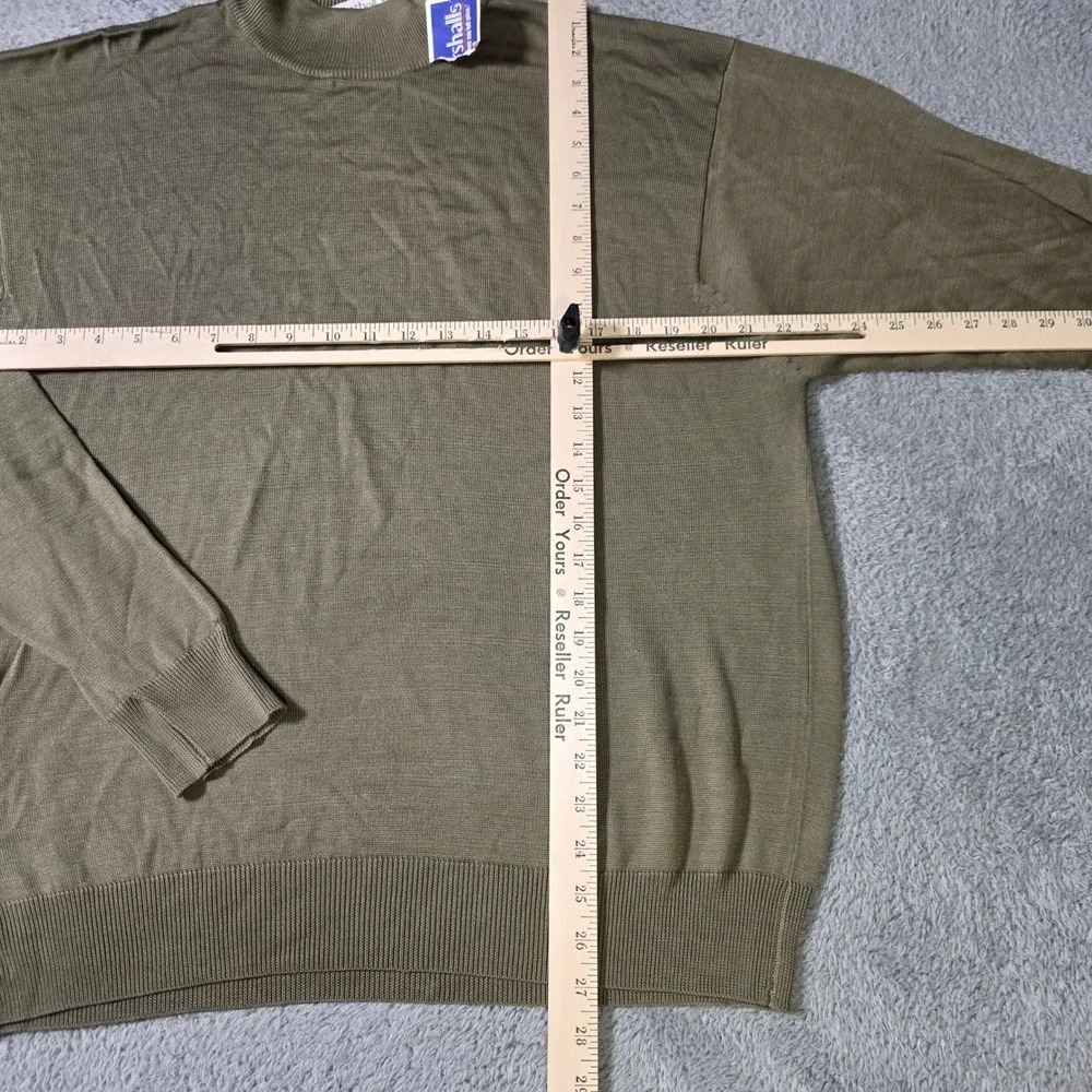 Anthology Mens XL Sweater Olive Green 100% Silk Mock Neck Long Sleeve Pullover